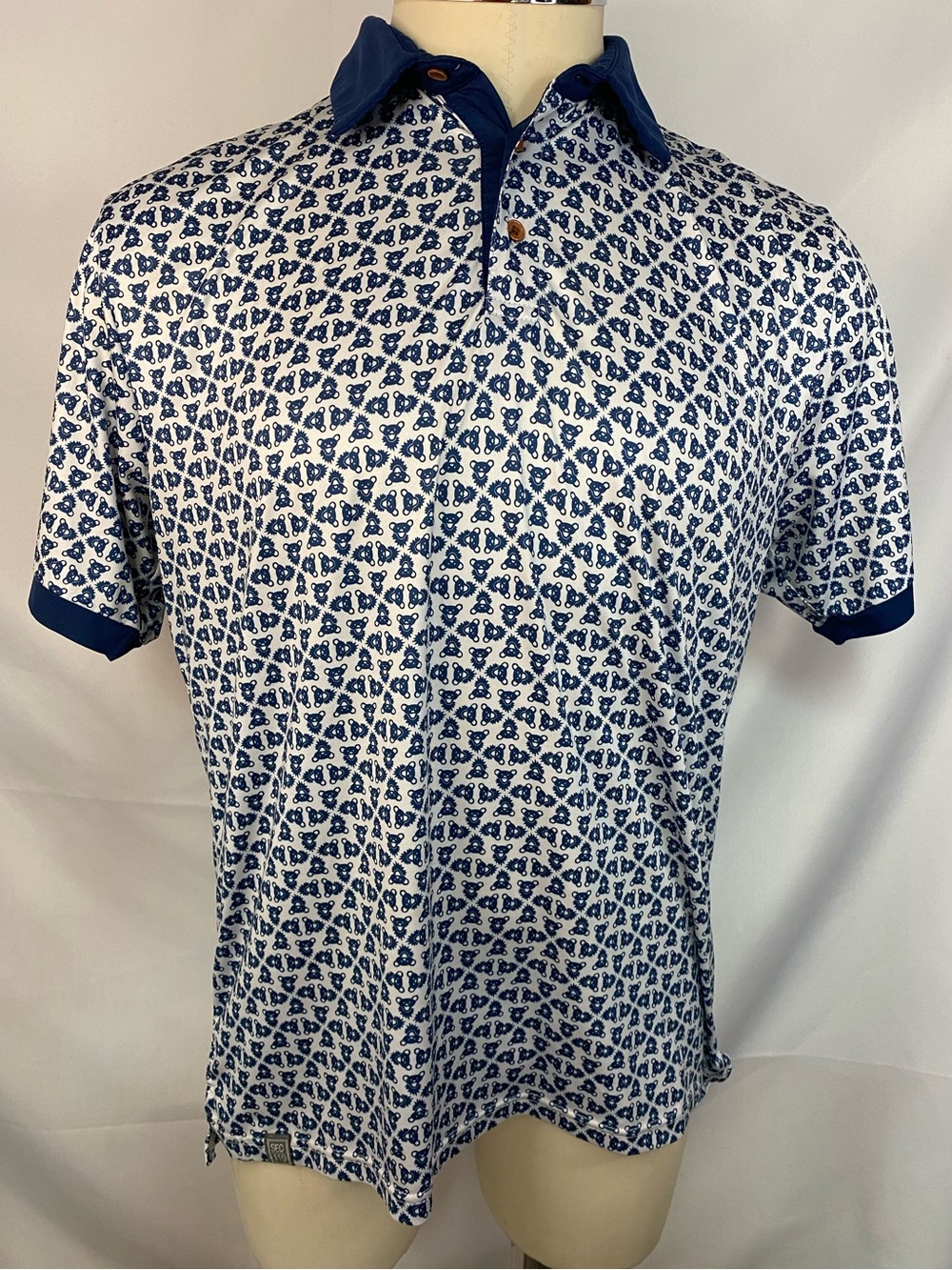 SEC 119 Navy and White Blue Bear Printed Polo Shirt Men’s Large